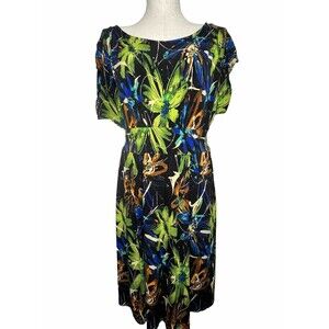 Signature by Robbie Bee Green Black Blue Floral Stretch Size Medium